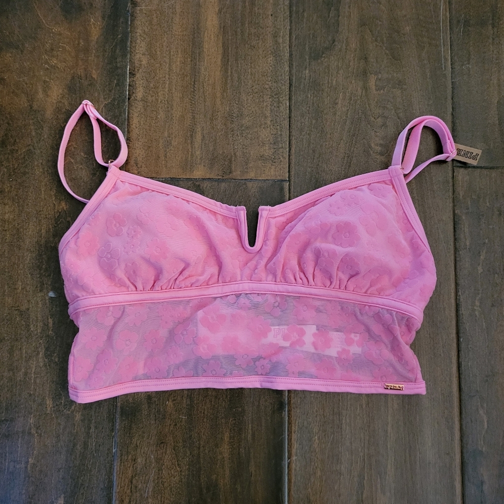NWT Pink Victoria's Secret Pink Flower Mesh Bralette